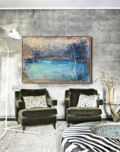 Large Abstract Painting On Canvas,Horizontal Abstract Landscape Oil Painting On Canvas,Large Canvas Art,Yellow.Blue,Purple.etc